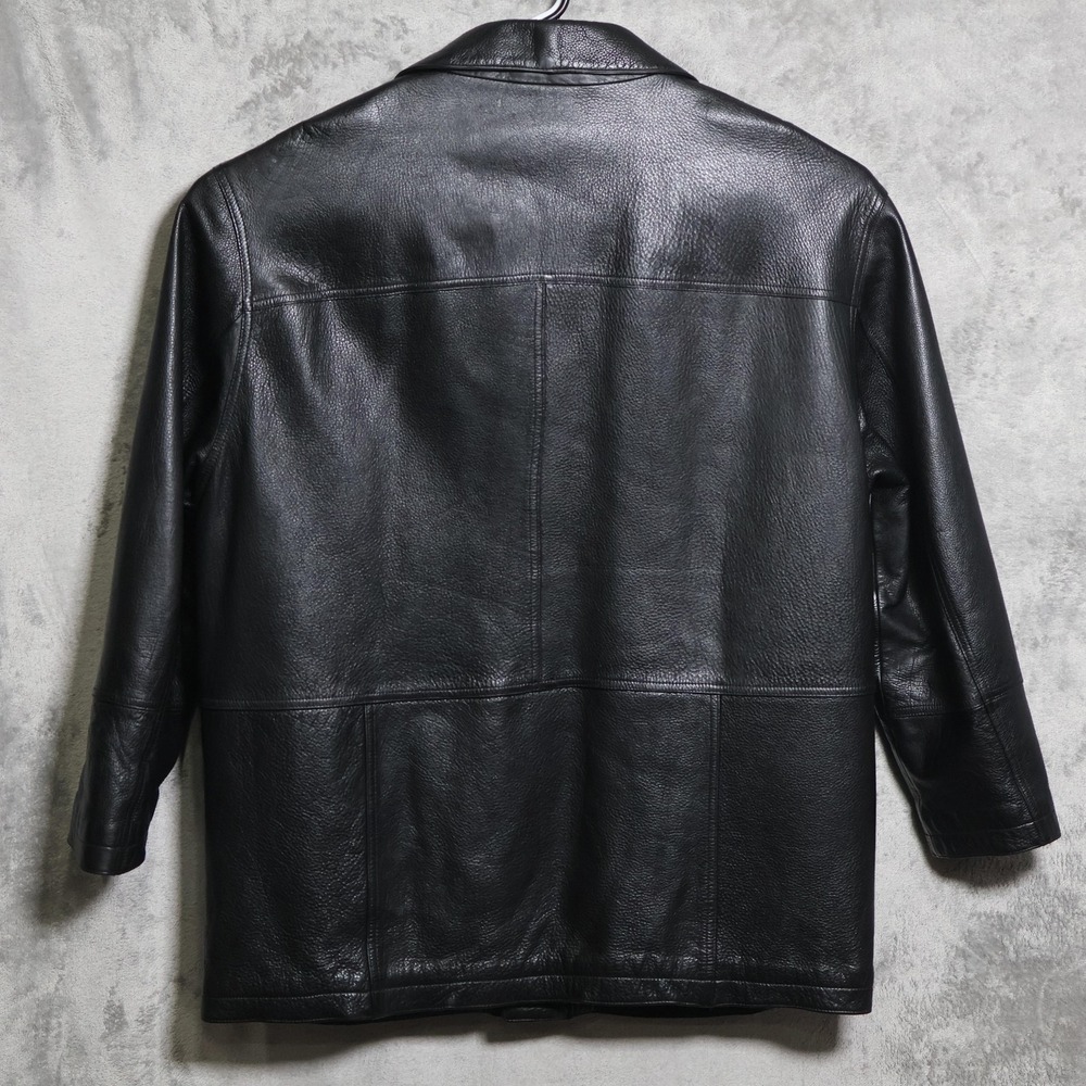 Vintage Timberland Leather Field Jacket Mens XL Black Genuine Leather Long Coat - Picture 4 of 11